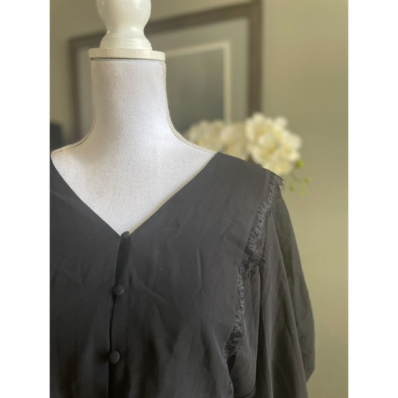 WAYF Lace Trim Knotted Long Sleeve Blouse Black Women's Size M - Picture 7 of 11